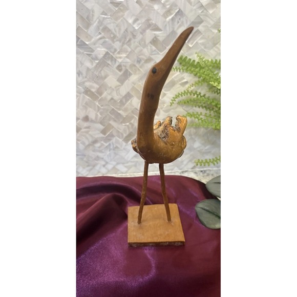 Wood bird figurine, burl‎ wood sculpture, wooden stork or crane figure - Picture 6 of 13
